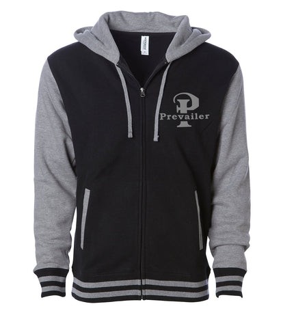 "Prevailer" Embroidered Varsity Letterman's Zip Hood