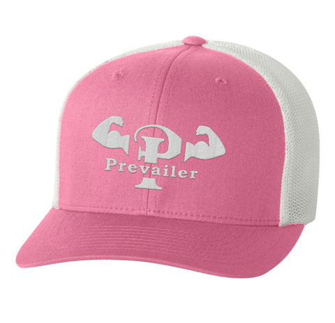 "Prevailer Hardcore" Pink & White Embroidered Trucker Hat